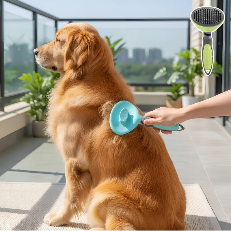 2 Pcs Cat Dog Brush, Pet Grooming Comb, Self Cleaning Cat Dog Slicker Brushes for Shedding, Pet Grooming Tool, One Click to Clean, Easy to Remove Loose Fur, for Shedding & Furry Pets, Blue, Green