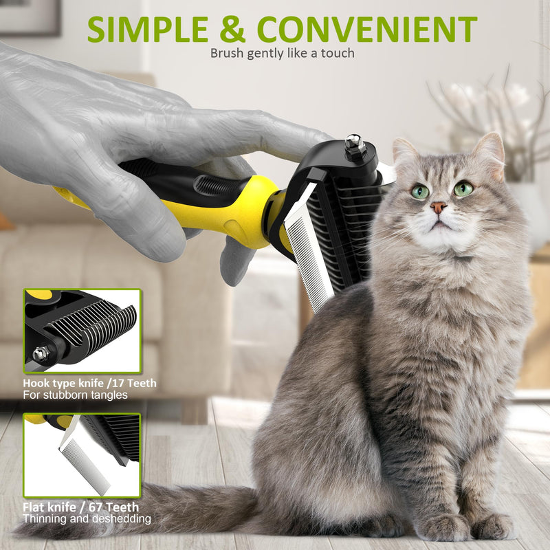 Spring Blossoms-2 in 1 Professional Grooming Rake for Cats & Dogs-Dematting Comb for Easy Mats & Tangles Removing,Pet Brush Safe No More Nasty Shedding and Flying Hair (Lemon Yellow) Lemon Yellow