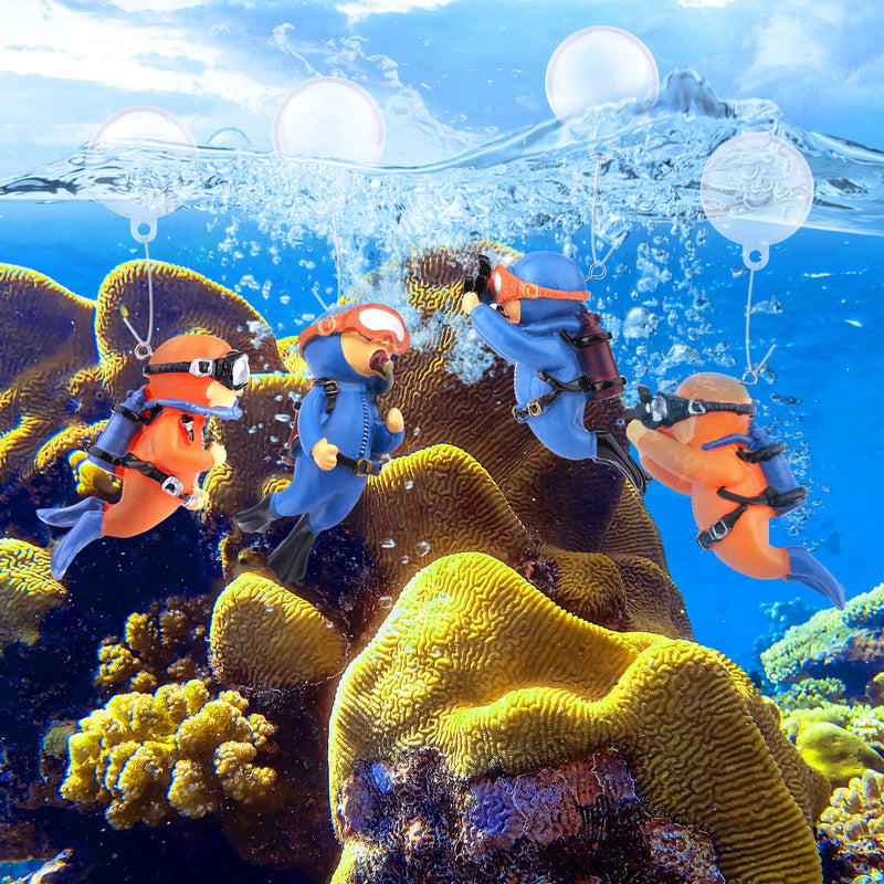 KINBOM 4 Pack Fish Tank Diver Decorations, Aquarium Diver Ornament Cute Little Diver Floating Fish Tank Decorations for All Kinds of Aquarium Fish Tanks - PawsPlanet Australia
