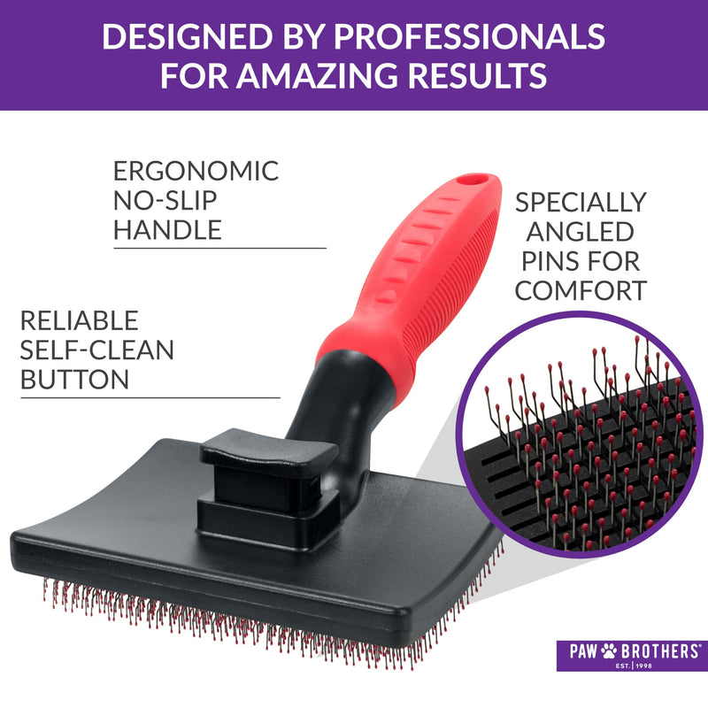 Paw Brothers Self Cleaning Slicker Brush for Dogs and Cats, Dog Brush for Shedding, Slicker Comb for Long Short Haired Pets, Deshedding, Cat Grooming Tool, Large - PawsPlanet Australia