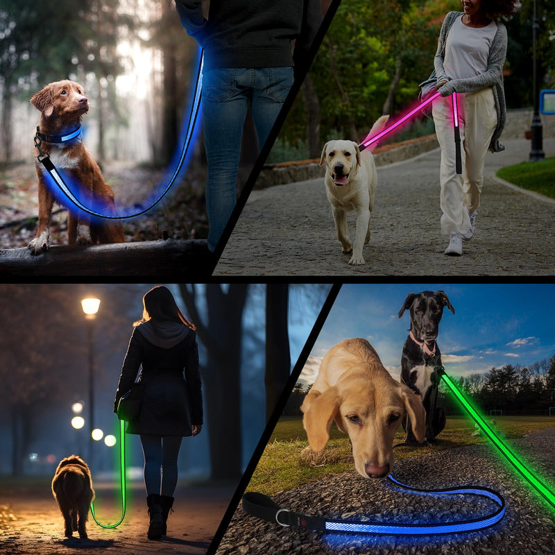 Candofly 4 Ft LED Dog Leash, USB Rechargeable Light Up Dog Leash, 3 Lighting Modes, Glow in The Dark, Nylon Reflective Pet Leashes with Lights for Night Walking (Blue) Blue - PawsPlanet Australia