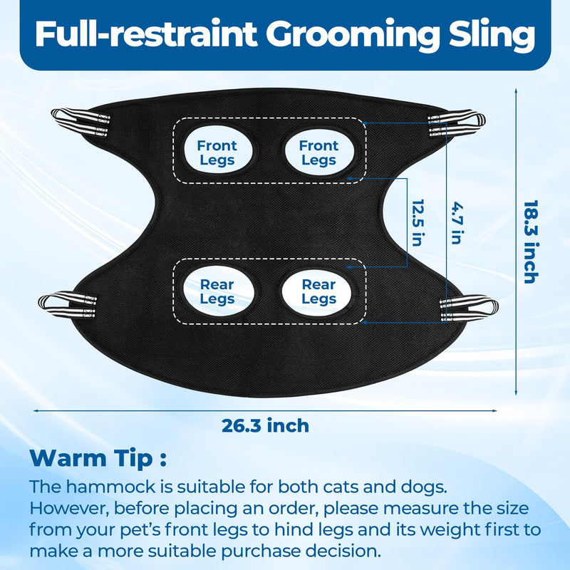Pet Grooming Hammock for Cats & Dogs, Breathable Mesh Dog Hanging Harness for Nail Trimming, Grooming, Bathing Includes S Hooks, Dog Hammock/Grooming Sling (Black,M) - PawsPlanet Australia