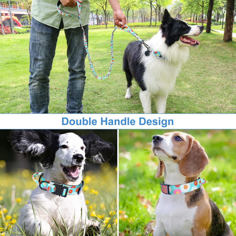 Hotsky Tactical Dog Collar and Leash Set, Heavy Duty Dog Collars for Medium Dogs, Adjustable Nylon Collars and Leashes with Handle Metal Buckle for Large Dogs, with Airtag Case and Patches(Daisy, XL) XL(20"-23") Daisy Set - PawsPlanet Australia