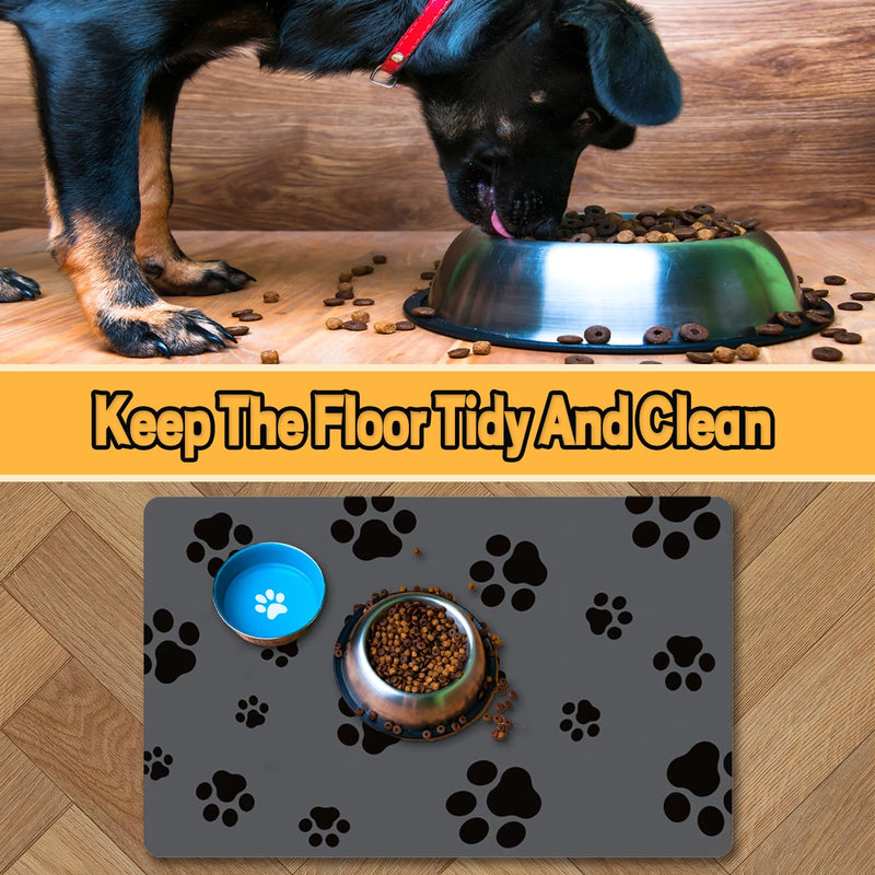 18"×30" Dog Food Mat-Absorbent Dog Mat for Food and Water, No Stains Quick Dry Cat Dog Food Bowl Mat Non Skid Dog Feeding Mat with Footprints for Messy Drinkers,Dark Grey 18"×30" Dark Gray-JY - PawsPlanet Australia
