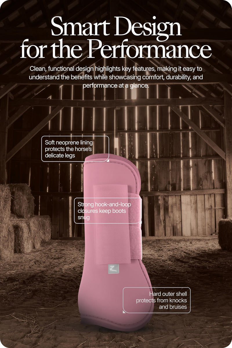 HORZE Chicago Protective Horse Tendon Boots - Lightweight Open Front Boots for Jumping, Trail Riding, and Turnout (Pair) - Lady Light Pink - Pony - PawsPlanet Australia