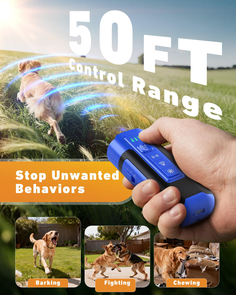 Dog Bark Deterrent Devices-Ultrasonic Anti Barking Device for Dogs with 50ft Range, Rechargeable No Barking Device for Own or Neighbor's Dogs, Portable Safe for Dogs/Humans | Indoor/Outdoor Use-Blue Blue