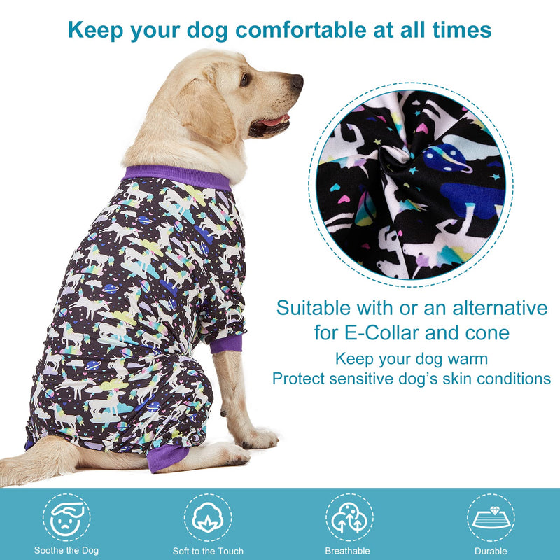 LovinPet Large Breed Dog Clothes, Wound Care/Post Surgery Recovery Shirt for Large Dogs, Unicorns in Space Black Print, UV Protection, Pet Anxiety Relief, Stop Shedding for Dogs, Pet PJ's, 2XL XX-Large - PawsPlanet Australia