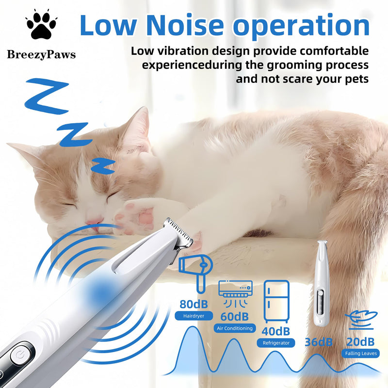 BreeyPaws Cat Clippers Dog Paw Trimmer Grooming Kit,4 in 1 Cat Shaver for matted Fur Claw Silent,Pet Shaver Trimmer for Dogs Cats Paws,2 Speed Battery Display Startup Locked USB Charge Cable (White) White - PawsPlanet Australia