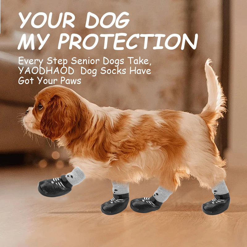 YAODHAOD Anti-Slip Dog Socks for Hardwood Floors,Dog Shoes Hot/Cold Pavement to Prevent Licking Paws,Dog Boots & Paw Protector, Traction Control Booties for Small Dogs(4PCS) (Black, Large) Bllack - PawsPlanet Australia