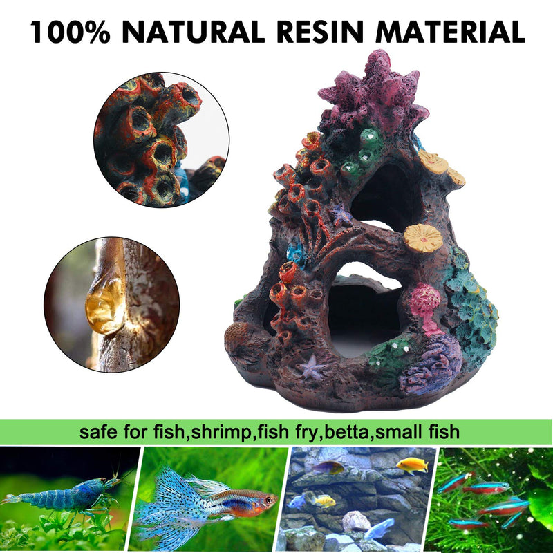 Coral Aquarium Reef Decoration - Resin Fish Tank Mountain Cave Ornaments Betta Fish Sleep Rest House Hide Play Breed…