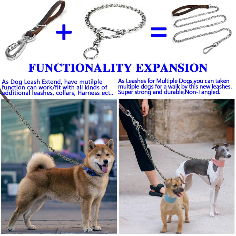 304 Stainless Steel Metal Chew Proof Dog Collar and Leash Extension - Anti Winding, Training and Walking (Small: 18in x 2.5mm, Neck Max 16in) Small：18in x 2.5mm(neck max 16in)