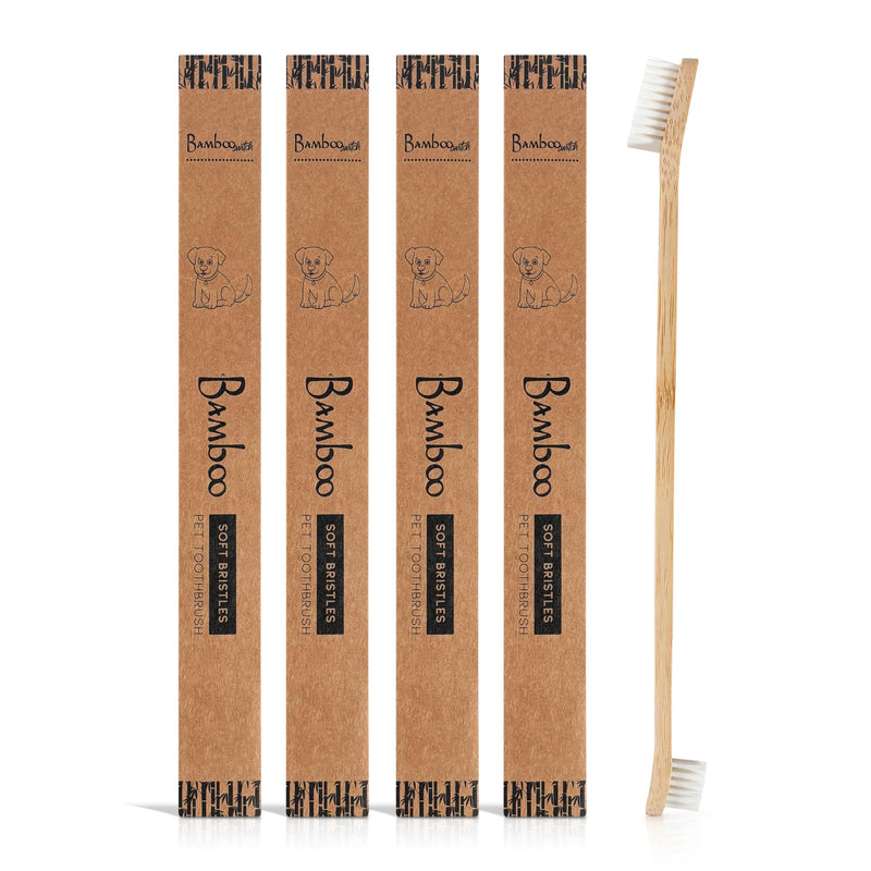 Bamboo Dog Toothbrush (4-Pack) | Double-Sided, Soft Bristle, Toothbrush for Small and Large Dogs | Pets Dental Care 4 Count (Pack of 1)