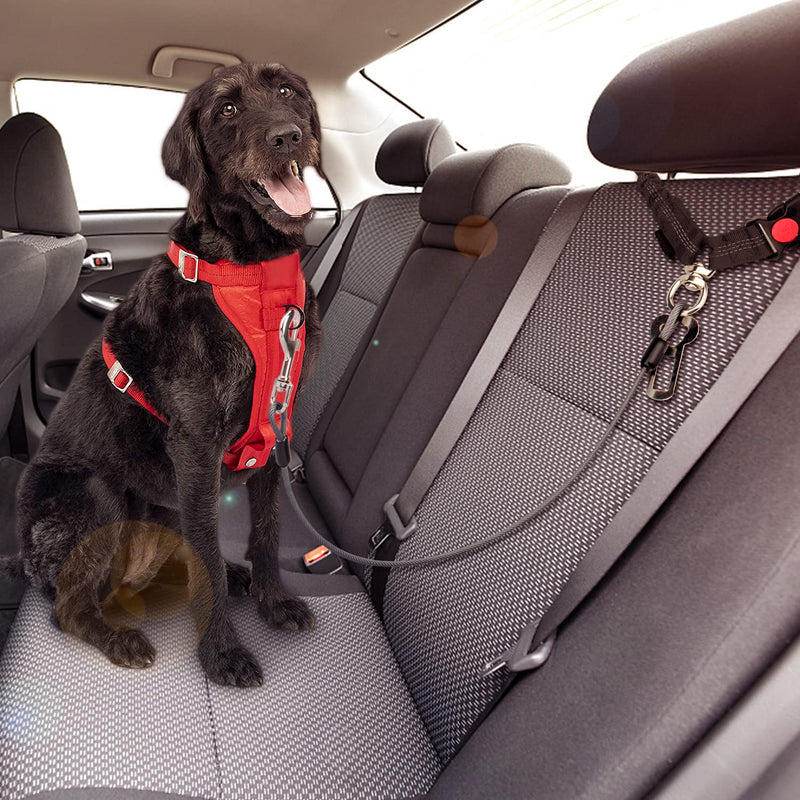 Chew Proof Dog Car Seat Belt, 2 in 1 Steel Cable Dog Car Accessories Headrest Restraint Doggie Car Seatbelt for Medium Large Dogs Chewer Heavy Duty Dog Seatbelts for Cars Swivel Attach Black 2 Pack - PawsPlanet Australia