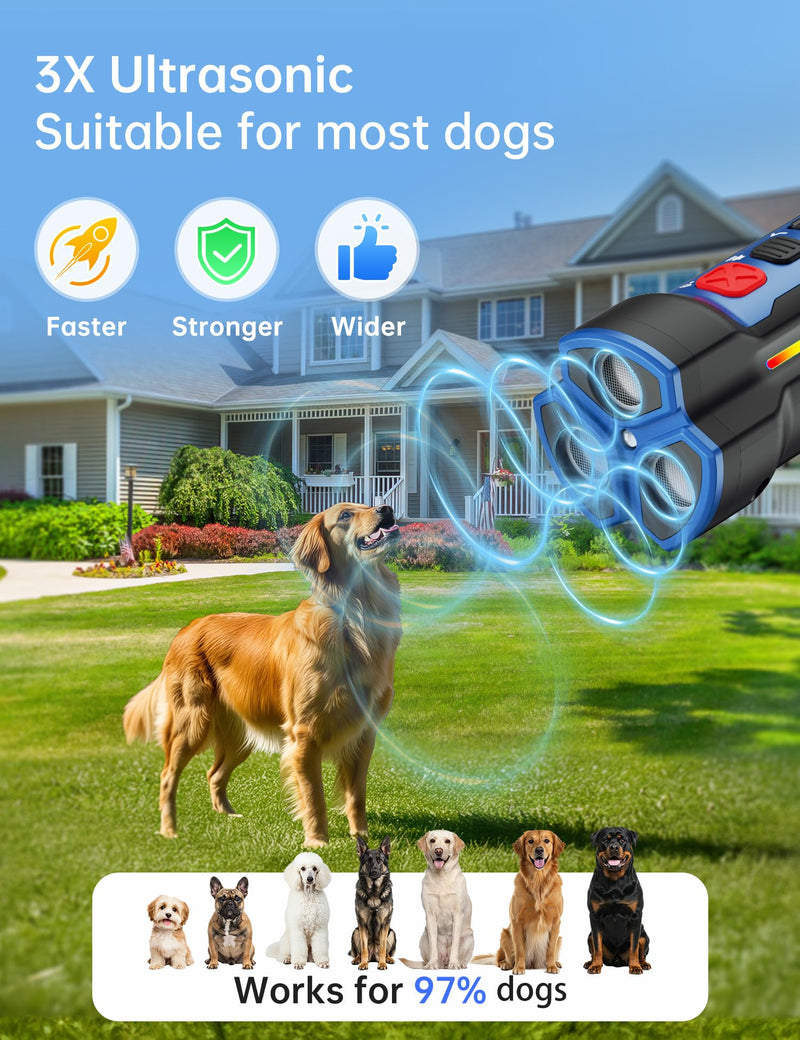 LVPRN® Ultrasonic Dog Bark Deterrent - 3X Emitters, 50ft Range Anti Barking Device for Dogs Indoor Outdoor Use, Safe Stop Barking Training Device(Blue) - PawsPlanet Australia