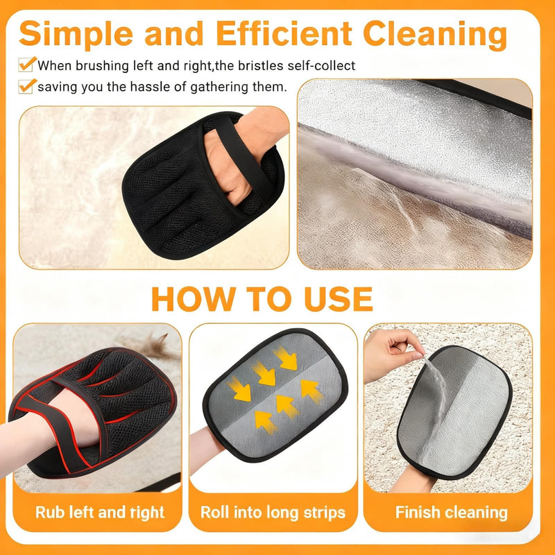 3PCS Pet Hair Removal Gloves for Dogs & Cats, Five-Finger Reusable Electrostatic Magic Brush Clean Pet Hair 2 Pcs Gloves & 1 Comb, Pet Hair Remover Tool for Clothing, Couch, Carpet, Car Seat, Black