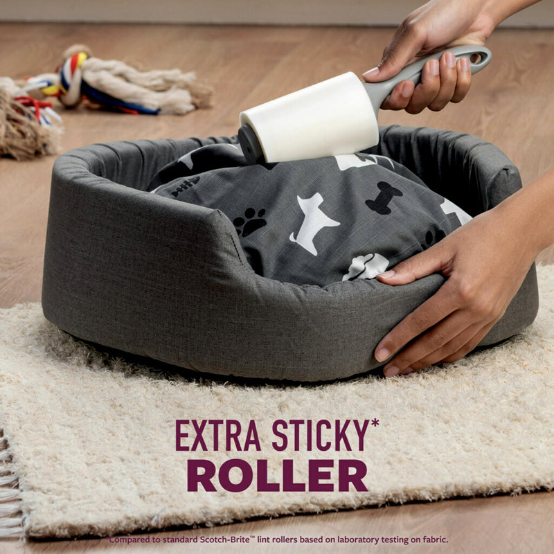 Scotch-Brite Pet Hair Pickup Extra Sticky Large Lint Roller, Designed for Removing Fur + Fluff on Couches, Clothes, Dog and Cat Beds, & More, 1 Pack, 60 Easy-Tear Adhesive Sheets Total 1 Roller, 60 sheets - PawsPlanet Australia