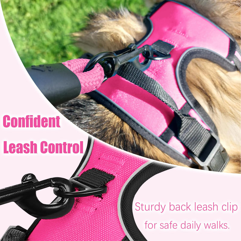 Adjustable No Pull Dog Harness with Easy Control Soft Padded Handle for Large Dogs Reflective Breathable Pet Vest Outdoor Walking Training, Rose Red, Large L (Chest 22-30'', Neck 18-26.5'')