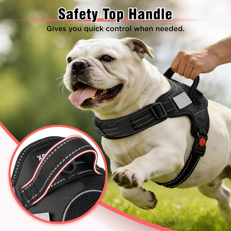 Soft No Pull Dog Harness - Black, Reflective Strips, Customizable Velcro Patches, Adjustable Breathable Vest with Soft Neck Pad & Locking Buckle for Small Medium Large Dogs-XL XL - PawsPlanet Australia