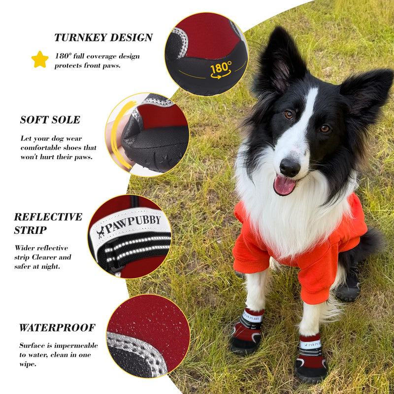 Dog Shoes for Large Dogs, Anti-Slip Waterproof Dog Boots & Paw Protectors With Full Toe Coverage Design, Dog Shoes for Hot Pavement and Winter Snow Hiking with Reflective Straps（red,4#) - PawsPlanet Australia