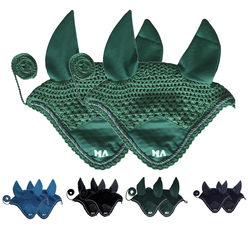 Majestic Ally Handcrafted Crochet Fly Veil Set - Includes 2 Pieces with Ear Nets and Braided Rope for Horses (Turquoise) Turquoise