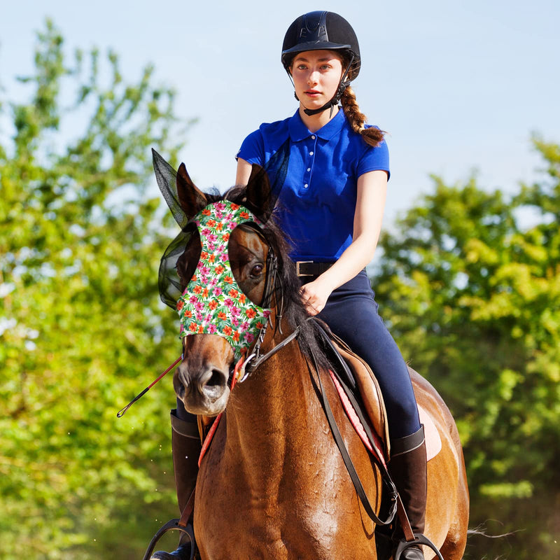 Chunful 6 Pcs Horse Fly Masks with Ears Smooth and Comfortable Cashel Mesh Fly Mask Elasticity Breathability UV Protection Horse Face Covering for Riding Supplies(Flamingo,Medium) Flamingo Medium - PawsPlanet Australia