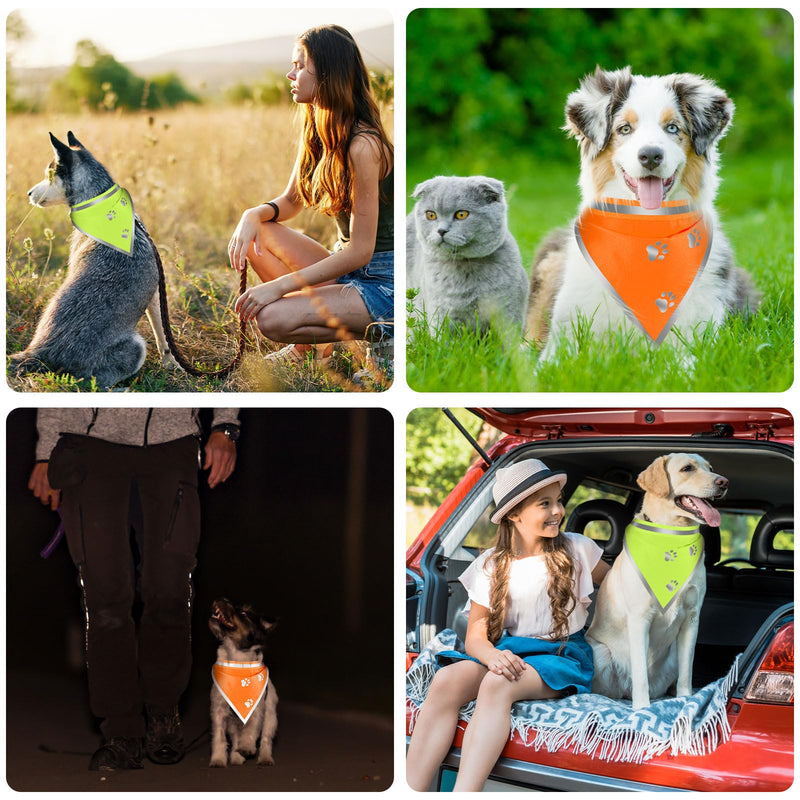 2 Pcs Reflective Dog Bandana Neon Orange Green High Visibility Dog Reflective Gear Dog Reflective Scarf Bib for Dog Camping Night Walking Off Leash Exploration Safety Accessories - PawsPlanet Australia