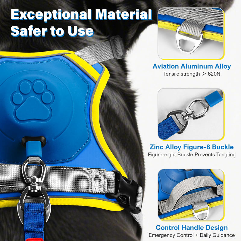 No Pull Dog Harness, 2 in 1 Retractable Harness with Auto-Lock, Reflective Breathable Mesh and Handle, Adjustable Leash Set for Small, Medium,Large Dogs,Cats (Color 2, XL) COLOR 2