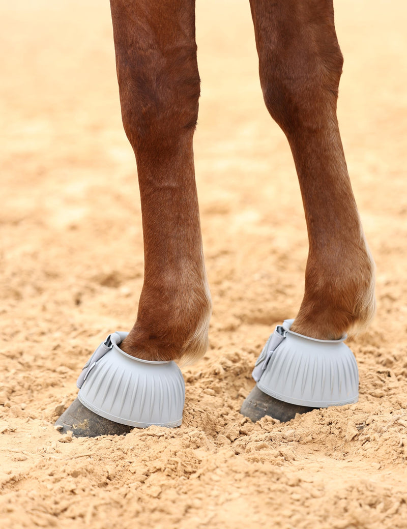 Harrison Howard Rubber Pull-on Bell Boots with Fleece Lining and Touch-Close Tapes Hoof Overreach Protection for Horses XL Light Grey