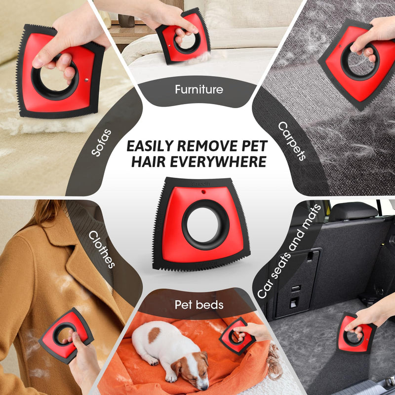 Pet Hair Removal Tool, Cat & Dog Hair Remover for Car Couch Furniture Carpet Clothing, Triangle Multi-Surface Pet Hair Remover for Auto Interior Detailing Supplies Mini Pet Hair Detailer Red - PawsPlanet Australia