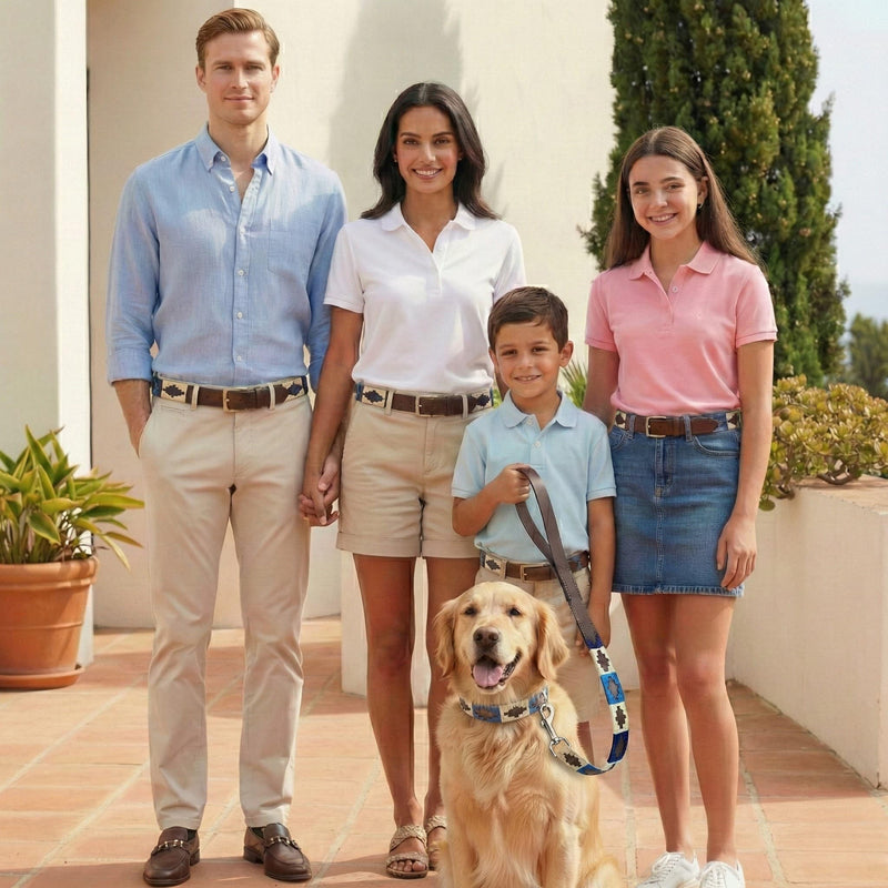 Carlos Diaz Genuine Leather Waxed Embroidered Polo Dog Collar + Free Matching Lead M