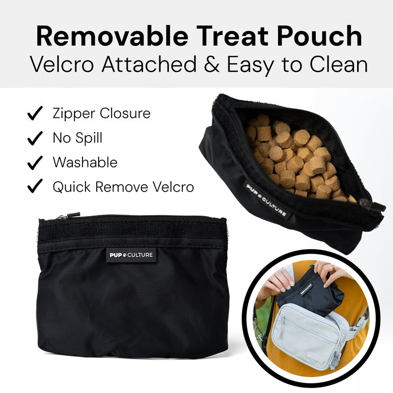 Pup Culture Cross Body Dog Training Treat Pouch | Removable Treat Pouch for Anytime Puppy Training | Built in Poop Bag Dispenser & Used Dog Poop Bag Holder | Stylish Dog Treat Pouch - Black - PawsPlanet Australia