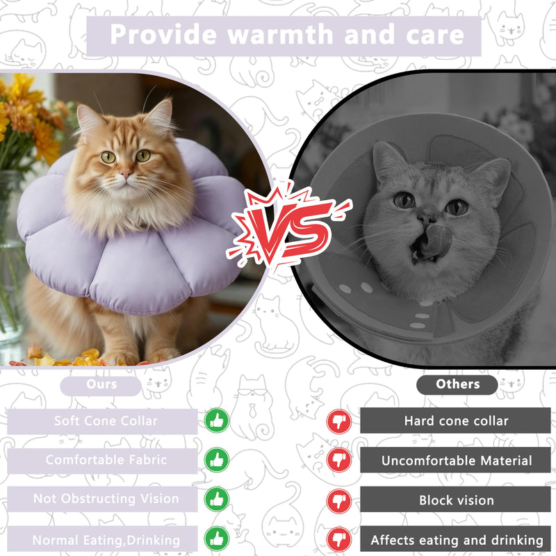 Soft Cat Cone Collar After Surgery, Cat Recovery Collar to Stop Licking Wounds, Adjustable Elizabethan E-Collar for Cats Waterproof Donut Collar for Wound Healing (Purple, Small) Purple