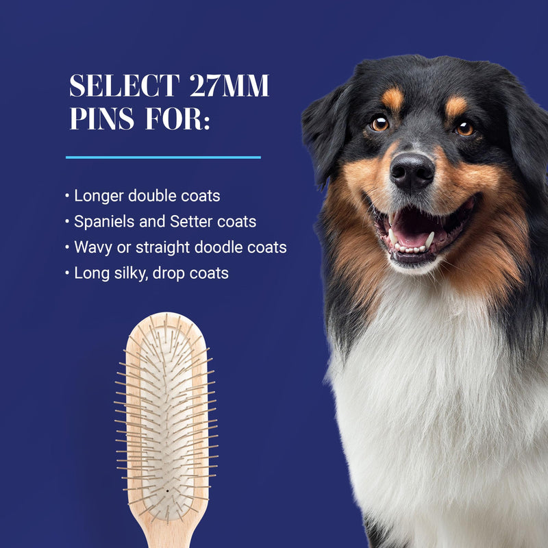 Chris Christensen 27 mm Oblong Pin Dog Brush, Original Series, Groom Like a Professional, Stainless Steel Pins, Lightweight Beech Wood Body, Ground and Polished Tips Brown 27mm