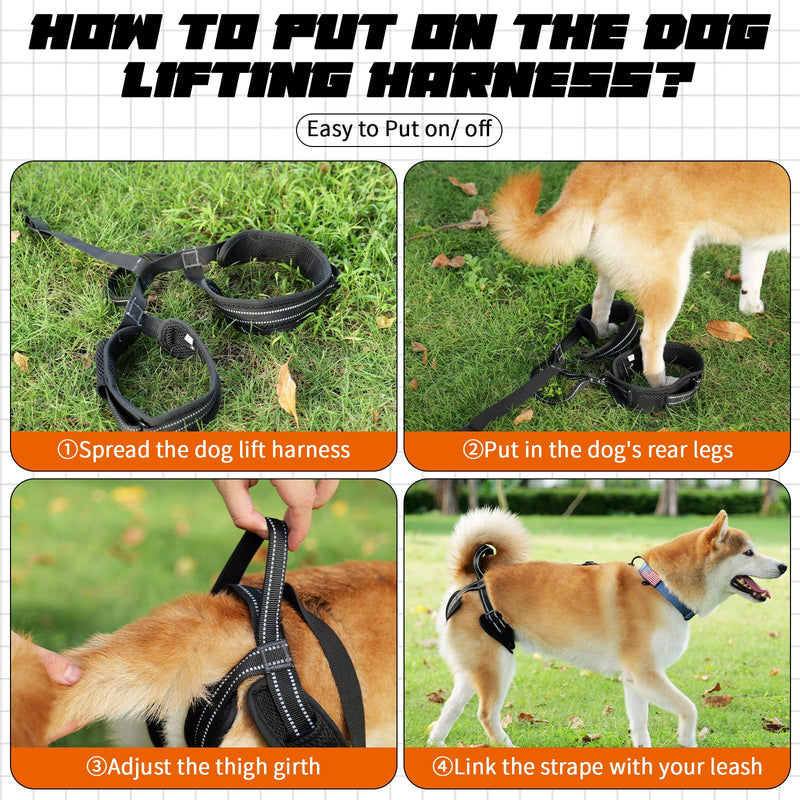 ROZKITCH Pet Dog Support Harness Rear Lifting Harness for Back Legs Reflective Dog Sling Vet Approved for Old Helps with Poor Stability Hind Legs, Joint Injuries Elderly Arthritis ACL Rehab Black L L(Leg Girth: 21.2-27.5") - PawsPlanet Australia