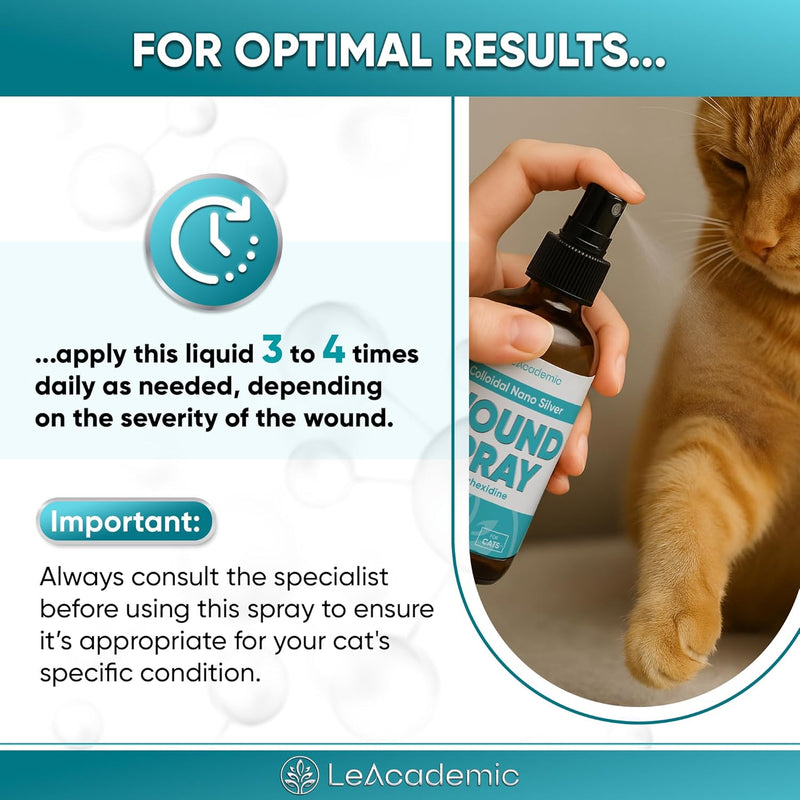 Cat Wound Care Spray is Perfect with Cat Cone | Nano Silver + Chlorhexidine in the Composition | Bites, Scratches, Redness, Irritation, and Sutures After Surgery | 4 Oz