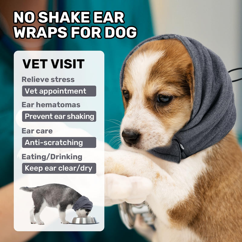 Dog Calming Hoodie, No Flap/Shake Ear Wraps for Dogs, Adjustable Dog Ear Muffs for Noise Protection, Ear Wrap Head Cover for Dog Head Warp Anxiety Relief, Hematoma, Grooming and Force Drying Medium Pearl Gray - PawsPlanet Australia