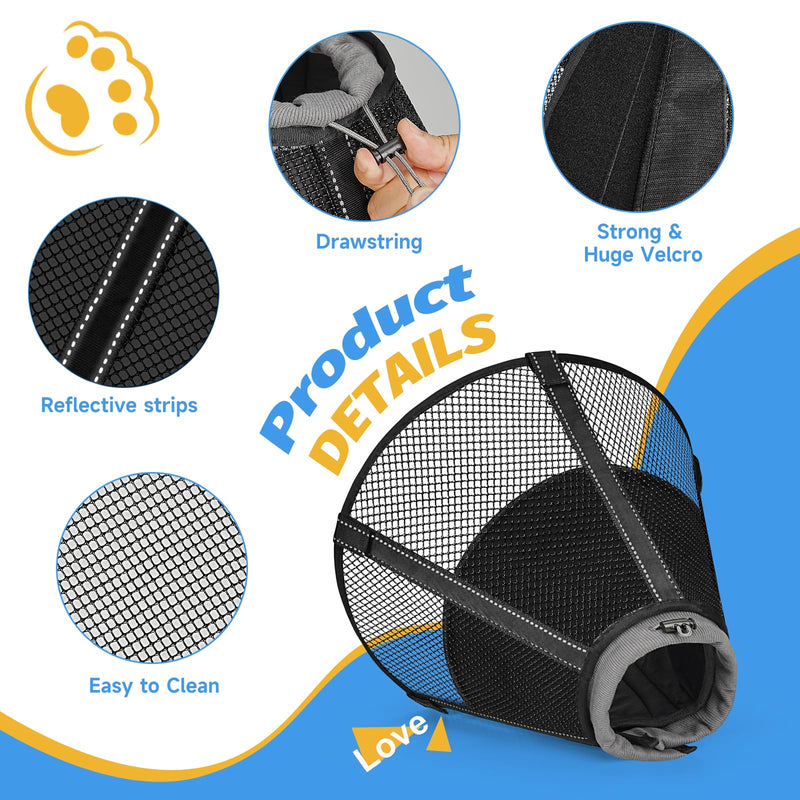 Dog Cone Collar After Surgery to Stop Licking: Soft Grid Recovery Collar with Detachable Pad, Elizabeth Cone Alternative for Large Medium, Small Dogs, Normal Eating and Drinking,XS Matte Black XS(Depth: 6.1in, Girth: 9.8-11.6in)