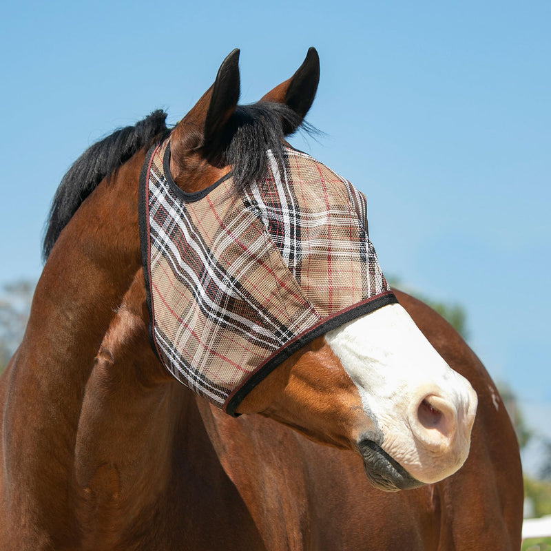Kensington Fly Mask Web Trim — Protects Horses Face and Eyes From sun While Allowing Full Visibility — Ears and Forelock Able to Come Through the Mask, Medium, Deluxe Black M (Small Horse) Deluxe Black Plaid