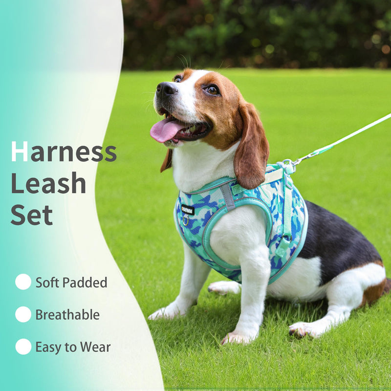 Step in Dog Harness with Leash Set, Adjustable Soft Padded and Breathable Mesh for Small Sized Dog, Reflective No Pull No Choke Cat Vest Harness, Easy Control Pet Vest, Teal M - PawsPlanet Australia
