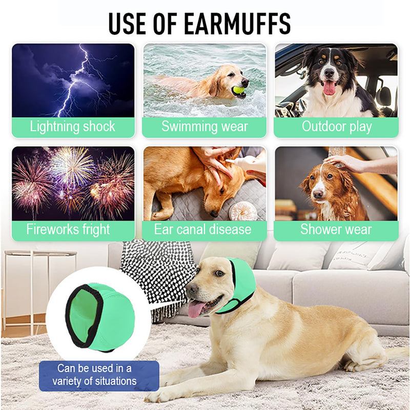 Dog Ear Muffs for Noise Protection, Soft Quiet Dog Ear Headband, Dog Ear Covers for Anxiety Relief, Calming No Flap Ear Wraps for Dog Hematoma Fireworks Thunderstorms Bathing Grooming Green Large