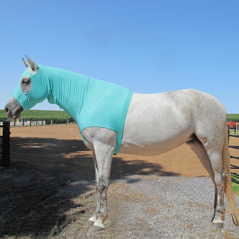 Horse Slinky Hood with Zipper, Stretch Spandex Sleazy Hood for Mane Protection, Breathable Horse Neck Cover for Show Prep, Braids Saver, Sleek Grooming Under Blanket Use Turquoise Large - PawsPlanet Australia
