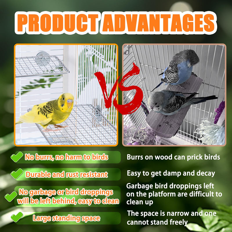Bird Perches Platform,Stainless Steel Shelves for Bird Cage,Parrot Platform Perches for Birds-Safe Bird Shelf Stand for Cage Accessories,Suitable for Small to Large Birds(Rectangle) - PawsPlanet Australia