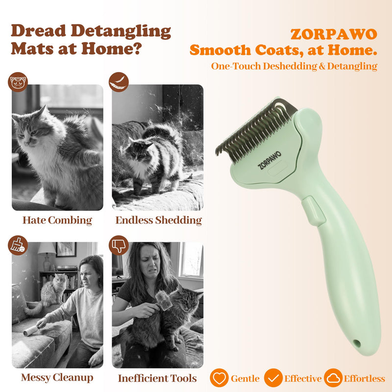 Dog Deshedding Brush & Dematting Comb for Cats - Removes Mats, Tangles & Loose Hair Painlessly, Professional Undercoat Rake for Long Haired Pets(Green) Green - PawsPlanet Australia
