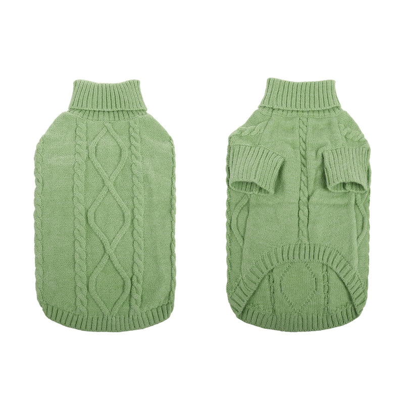 Queenmore Small Dog Pullover Sweater, Cold Weather Cable Knitwear, Classic Turtleneck Thick Warm Clothes for Chihuahua, Bulldog, Dachshund, Pug, Yorkie (Green, Small) Green - PawsPlanet Australia