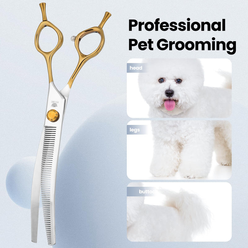 Curved Thinning Shears for Dog Grooming Scissors 7.5 inch VG10 Professional Pet Grooming Blender Scissors Curved Dog Grooming Shears for Medium and Large Curved Thinning - PawsPlanet Australia