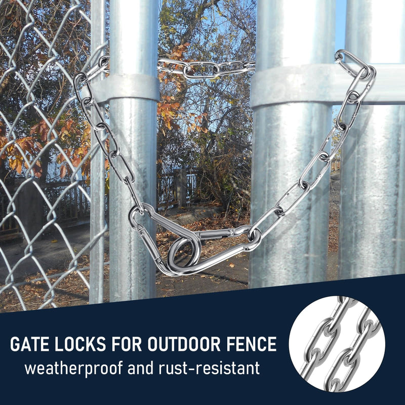 Gate Chain Lock with 20 Inch (4mm) Stainless Steel Gate Link Chain Lock with Carabiners Chain Link Gate Latches for Outdoor Fences, Pet Cages, Dog Horse Goat Cow Corral Supplies - PawsPlanet Australia