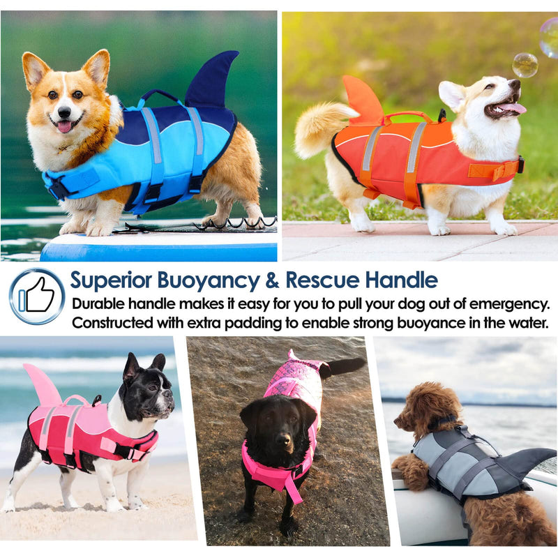 AOFITEE Dog Life Jacket, Dog Life Vest for Swimming, High Flotation Dog Life Vests with Rescue Handle, Reflective French Bulldog Life Jacket, Shark Fin Dog Life Jacket for Small Medium Large Dogs Blue - PawsPlanet Australia
