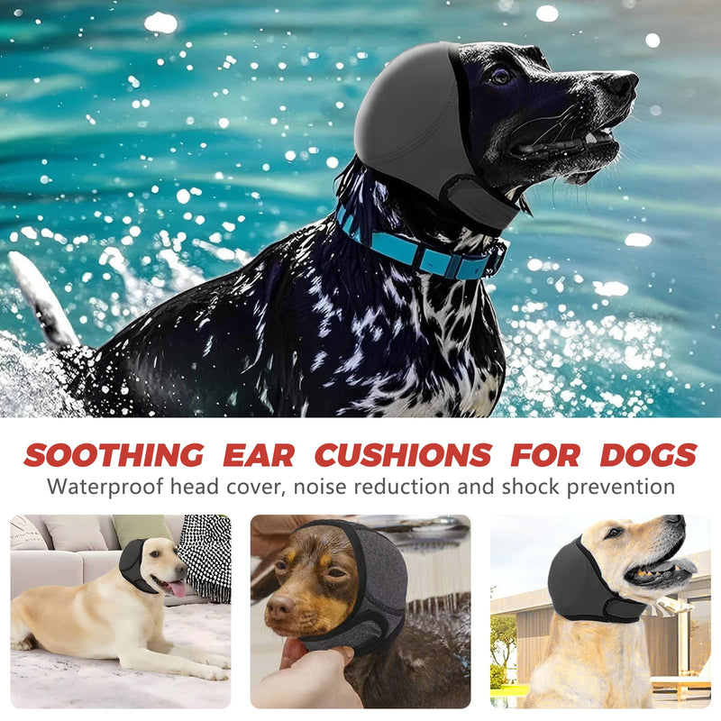 Dog Ear Protectors,Waterproof Dog Ear Defenders,Adjustable Dogs Ear Muffs Noise Protection Dogs Ears Cover,Ears Shower Cap Pet Snood Ears Covers for Bath Grooming Swimming (Gray, M) Gray