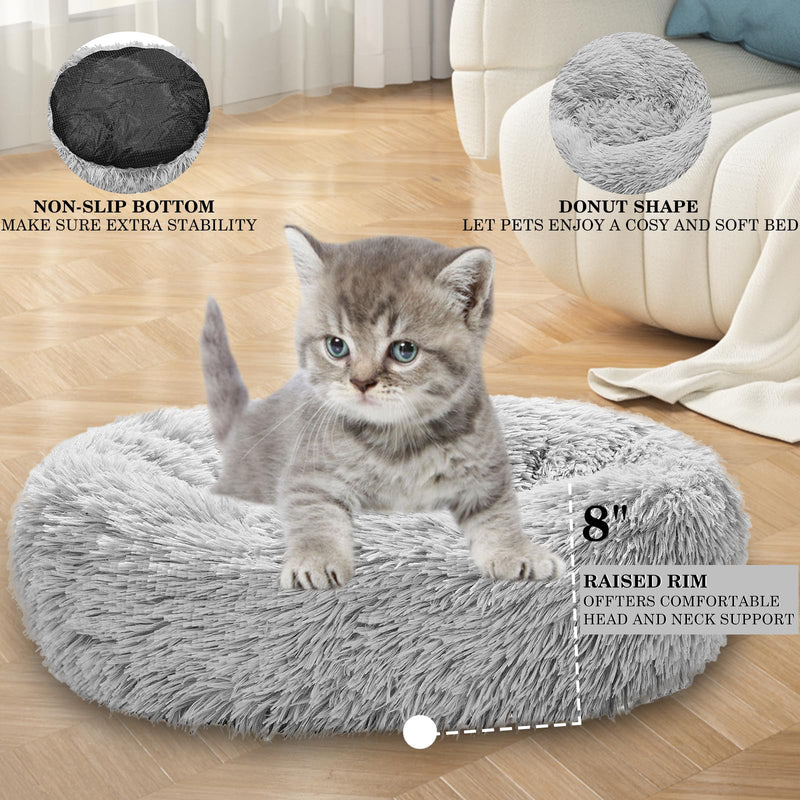 Calming Dog Bed for Small Melium Large Dogs Donut Washable Pet Bed for Puppy and Kitten Anti-Anxiety Donut Warming Cozy Soft Round Bed with Slip-Resistant Bottom (Grey, 24" L x 24" W x 8" Th) 24"L x 24"W x 8"Th Grey - PawsPlanet Australia