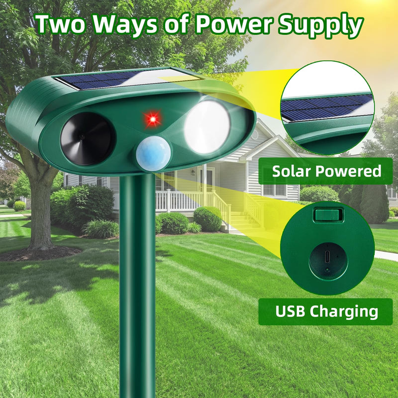 2026 Solar Ultrasonic Animal Repellent Outdoor Cat Deterrent Deer Repellent Devices Dog Repeller with Motion Sensor & Strobe Light & Usb Charging Deterrent Rabbit Squirrel Skunk Racoon for Yard Garden 2 Acrylonitrile Butadiene Styrene (ABS) - PawsPlanet Australia